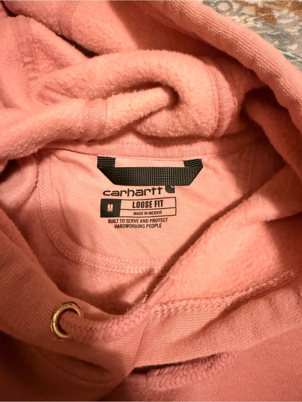 Carhartt Women’s Pink Crewneck Hoodie with Brown Logo Sleeve - Picture 4 of 4